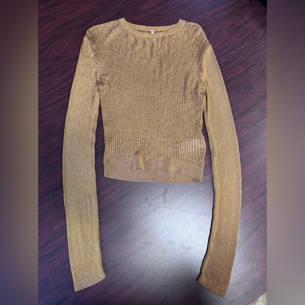 Free People knit lightweight tan brown sweater. - Picture 5 of 8